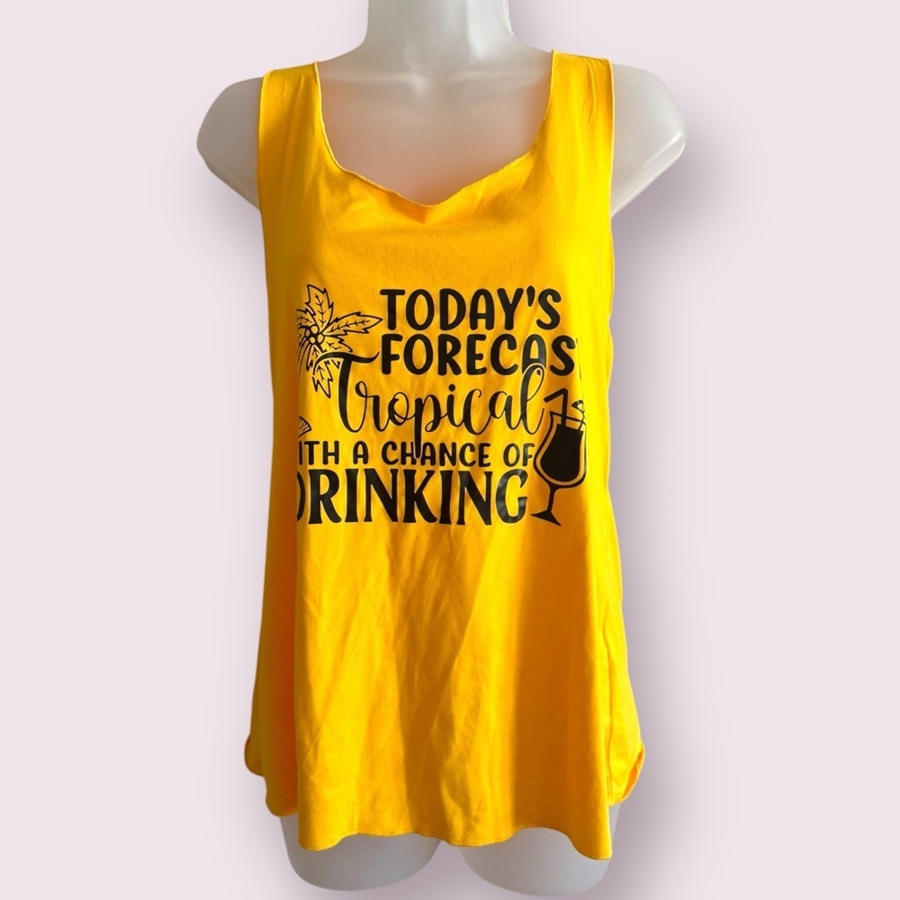 SHEIN Yellow Tropical Graphic Tank Top “Today’s Forecast” Size L